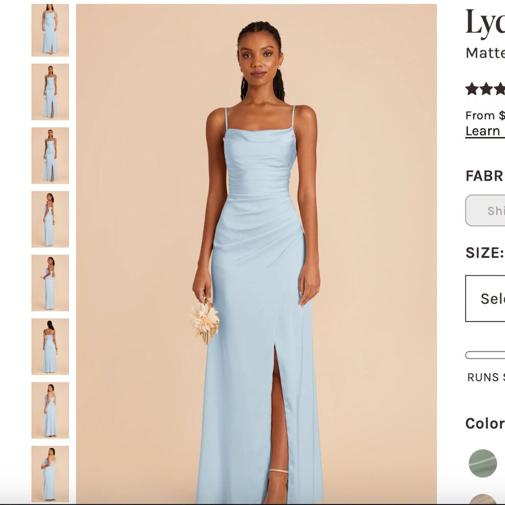 Birdy Grey Lydia Dress, Matte Satin, Mist Blue, Size M